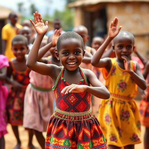 Children participating in a cultural dance in a Ugandan village