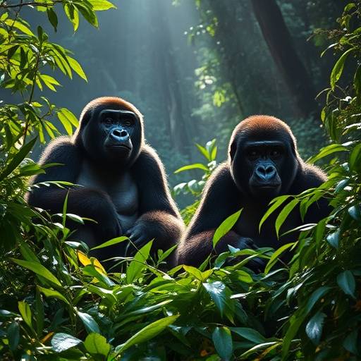 Mountain gorillas in their natural habitat in Bwindi Impenetrable National Park