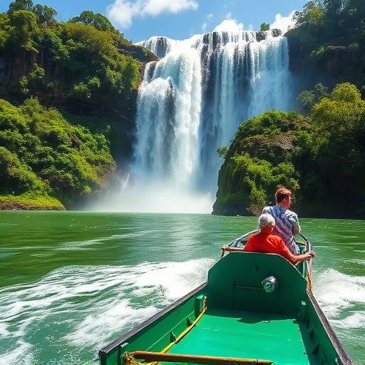 Murchison Falls National Park: a boat trip showing the majestic Murchison Falls with surrounding green vegetation