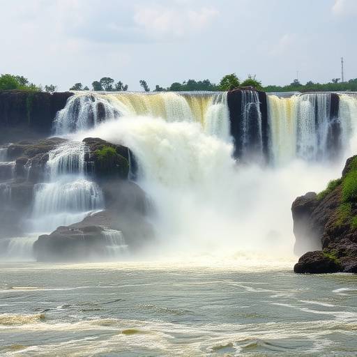 Murchison Falls with powerful water cascading down into the Nile River